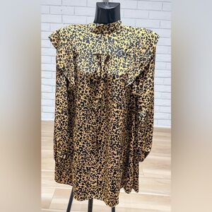 Wayf Yellow and Black Leopard-Print Satin Dress